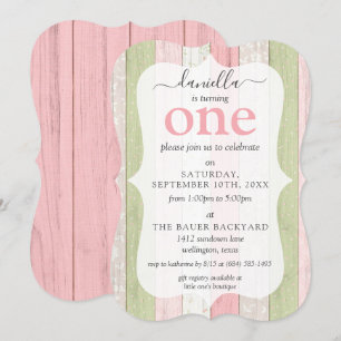 Invitation Rustique Bois rose et vert Custom Age fête d'anniv