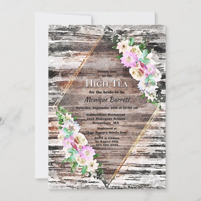 Invitation Rustique Bois rose Floral géométrique Bridal High  (Devant)