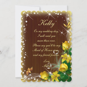 Invitation Rustique Bois Sombre Jaune Floral Maid Of Honor