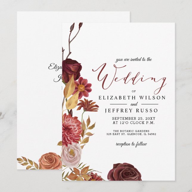 Invitation Rustique Botanique Automne Mariage de automne Invi (Devant / Derrière)