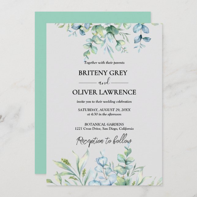 Invitation Rustique Botanique Eucalyptus Mariage de verdure (Devant / Derrière)