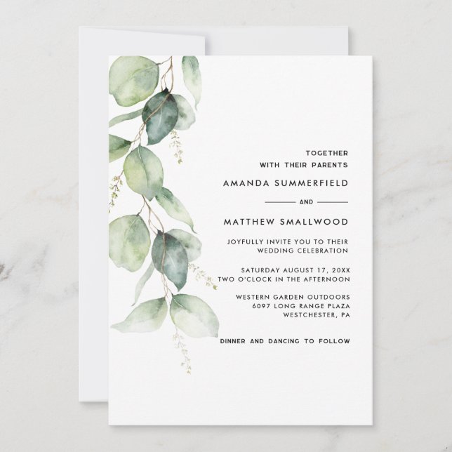 Invitation Rustique Botanique Eucalyptus Mariage de verdure (Devant)