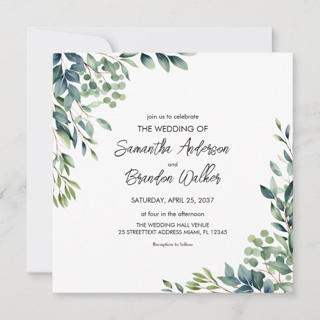 Invitation Rustique Botanique Eucalyptus Mariage de verdure (Devant)