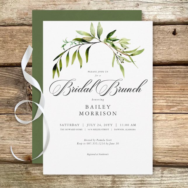 Invitation Rustique Botanique Verdure Bough Bridal Brunch (Rustic Botanical Greenery Bough Bridal Brunch Invitation)