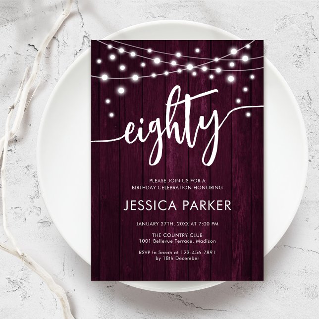 Invitation Rustique Bourgogne 80e fête d'anniversaire (Créateur téléchargé)