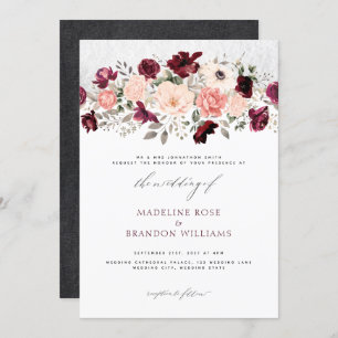 Invitation Rustique Bourgogne Blush Floral Mariage