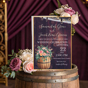 Invitation Rustique Bourgogne et bleu Mariage floral