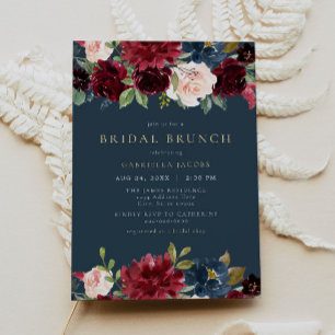 Invitation Rustique Bourgogne et Marine Floral Bridal Brunch