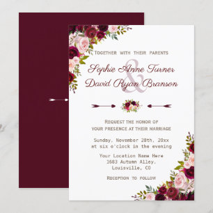 Invitation Rustique Bourgogne Marsala Mariage Floral