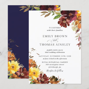 Invitation Rustique Bourgogne Orange Jaune Mariage de automne