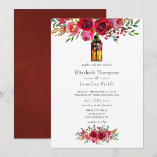 Invitation Rustique Bourgogne rouge Aquarelle Mariage Floral