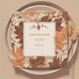 Invitation Rustique Brown Beige Brûlé Orange Floral Automne