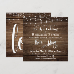 Invitation Rustique Brown Bois Lumières & Script, Mariage