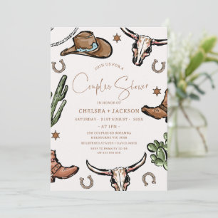 Invitation Rustique Brown Cowboy Western Couple Douche nuptia