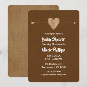 Invitation Rustique Brown Kraft Heart Flèche Baby shower de l