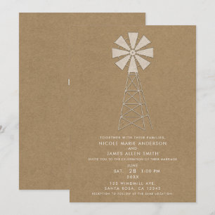 Invitation Rustique Brown Kraft Windmill Mariage moderne