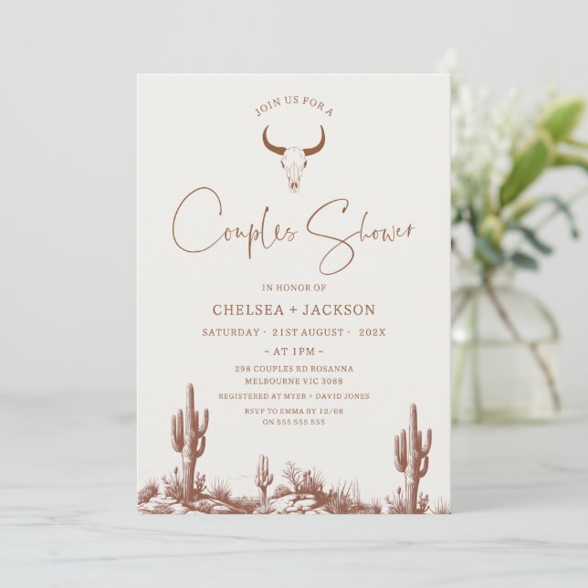 Invitation Rustique Brown Western Couple douche nuptiale (Debout devant)
