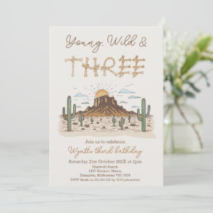 Invitation Rustique Brown Young Wild et trois 3e anniversaire