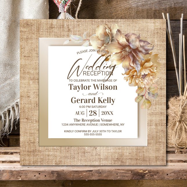 Invitation Rustique Burlap Gold Floral Mariage Réception (Créateur téléchargé)