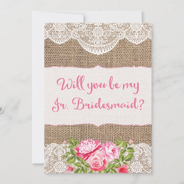 Invitation Rustique Burlap Lace Serez-vous ma Jr Bridesmaid (Devant)