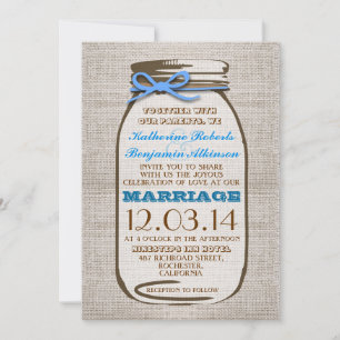 Invitation Rustique Burlap Mason Jar Mariage