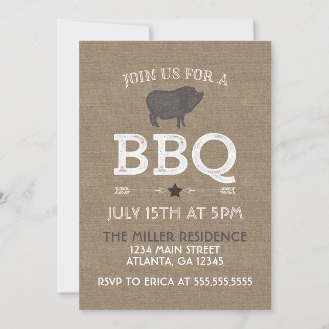 Invitation Rustique Burlap Vintage BBQ Party (Devant)