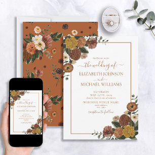 Invitation Rustique Burnt Orange Aquarelle Mariage Floral