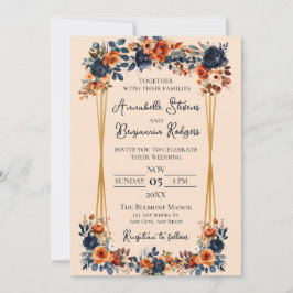 Invitation Rustique Burnt Orange et Mariage bleu