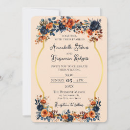 Invitation Rustique Burnt Orange et Mariage bleu