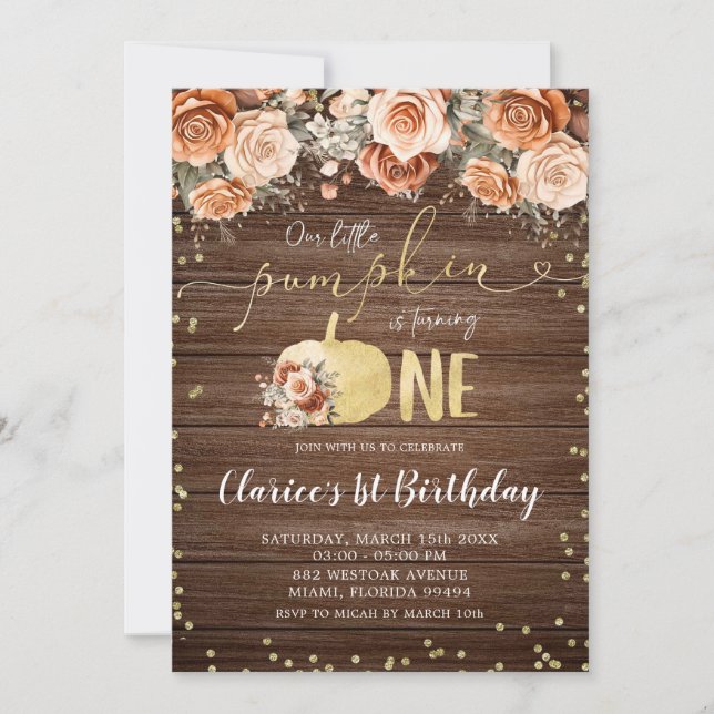 Invitation Rustique Burt Orange Floral Citrouille (Devant)