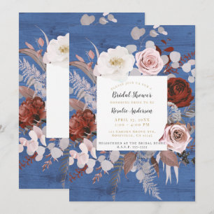 Invitation Rustique Campagne Bleu Bois Floral Fleur Mariage