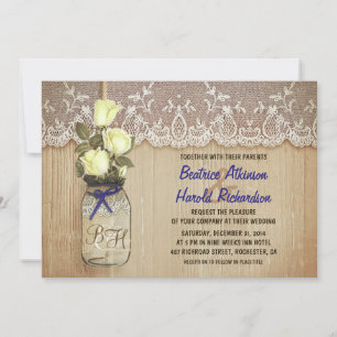 Invitation rustique campagne mason jarre fleurs vertes mariag