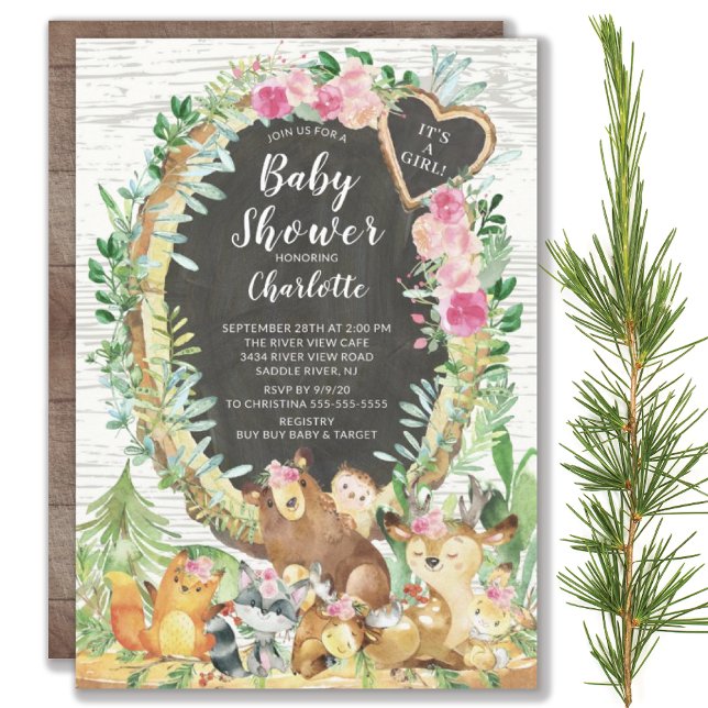 Invitation Rustique C'est une fille Baby shower d'animaux de  (Créateur téléchargé)