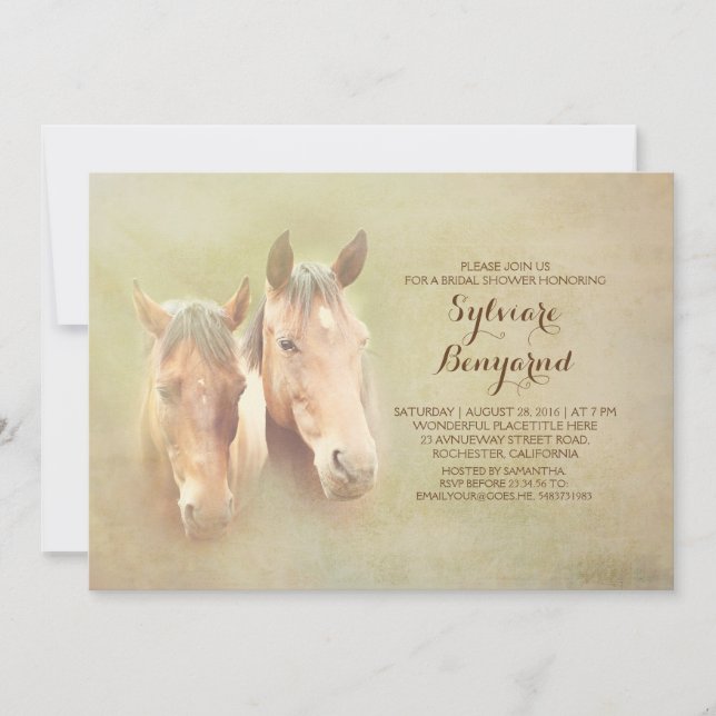 Invitation rustique cheval de campagne couple nuptiale douche (Devant)
