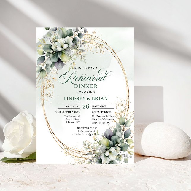 Invitation Rustique Chic Dîner de Répétition Vert Poussiéreux (Rustic Chic Rehearsal Dinner Dusty Green Eucalyptus)