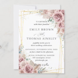 Invitation Rustique Chic Dusty Rose Blush Floral Pampas Maria