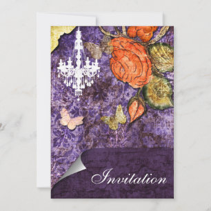 Invitation Rustique Chic Purple Vintage Rose Mariage