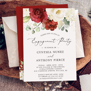 Invitation Rustique Chic Rouge Blanc Floral Gold