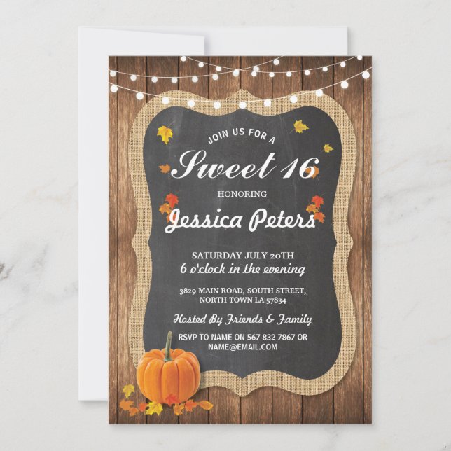 Invitation Rustique Citrouille Sweet 16 Party Chalk Invitatio (Devant)