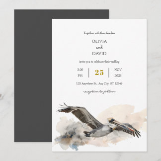Invitation Rustique Côte Pélican Aquarelle Plage Mariage