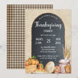 Invitation Rustique Country Chic Chalkboard Thanksgiving Dîne