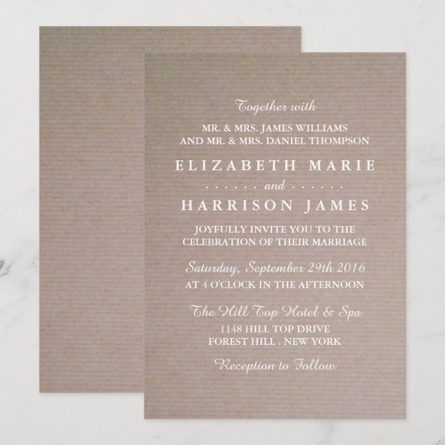 Invitation Rustique Country Kraft Mariage (Devant / Derrière)
