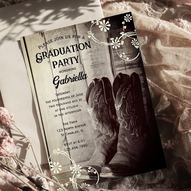 Invitation Rustique Cowboy Boot Western Graduation Party (Créateur téléchargé)