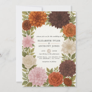 Invitation Rustique Dahlia Earthy Fall Tones Mariage d'aquare