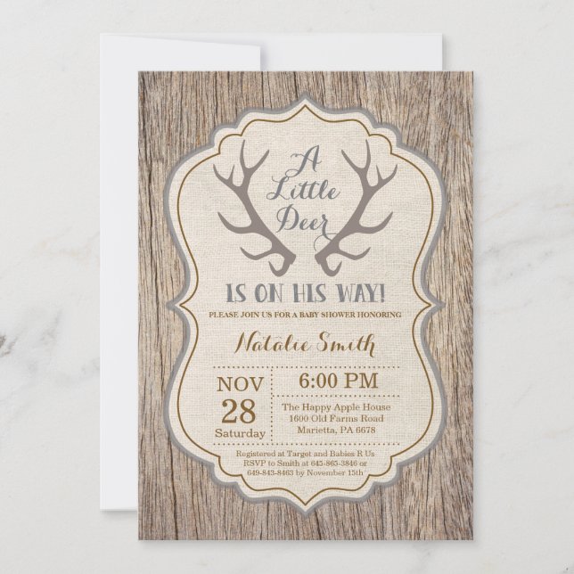 Invitation rustique de baby shower d'Antler de (Devant)