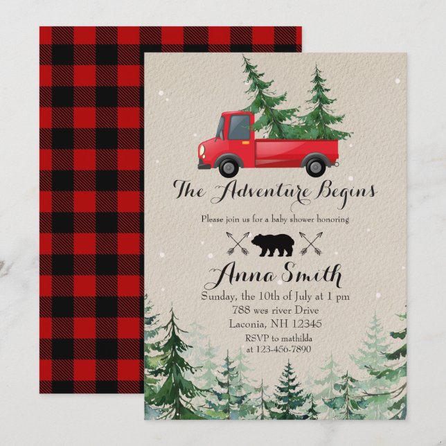 Invitation rustique de baby shower d'arbre de Noël (Devant / Derrière)