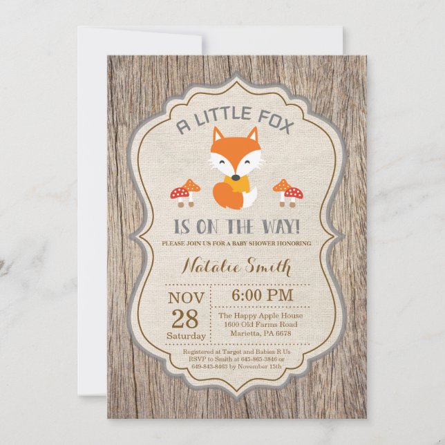 Invitation rustique de baby shower de Fox (Devant)