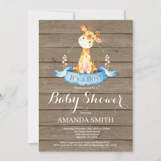 Invitation rustique de baby shower de girafe de (Devant)