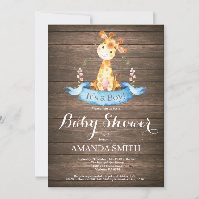 Invitation rustique de baby shower de girafe de (Devant)