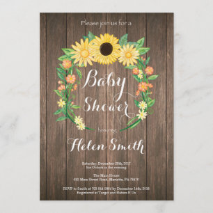 Invitation rustique de baby shower de tournesols